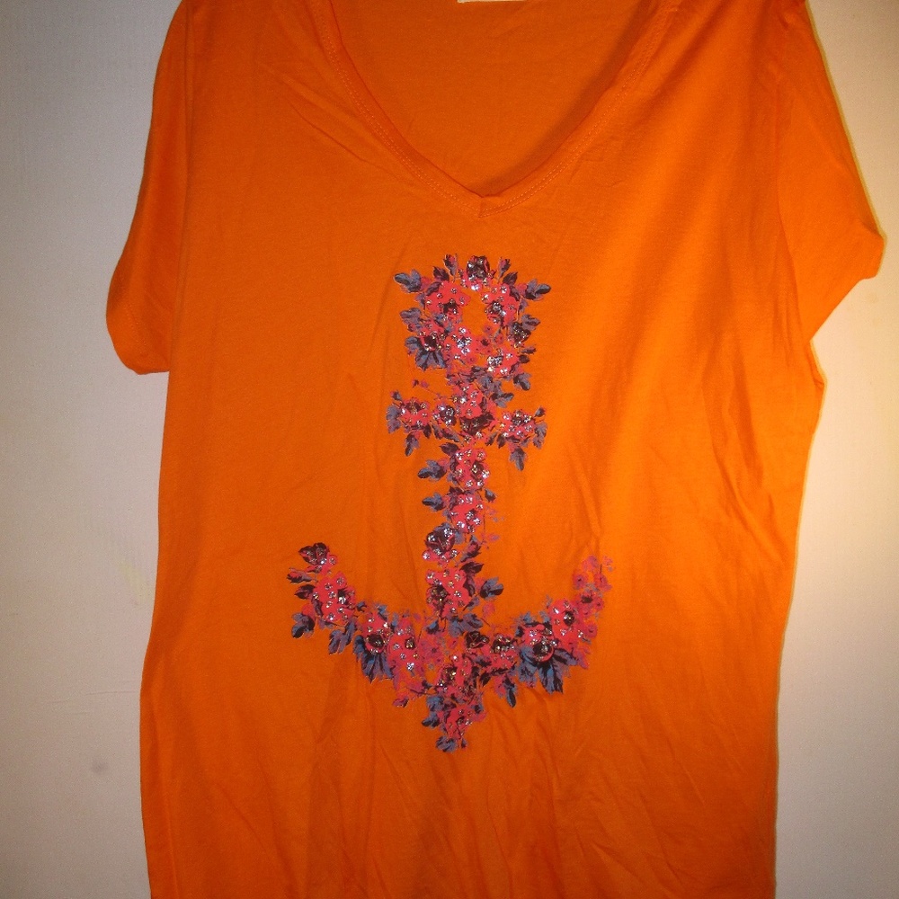 Orange Anchor tee Plus 2X fits 1X - Picture 3 of 8